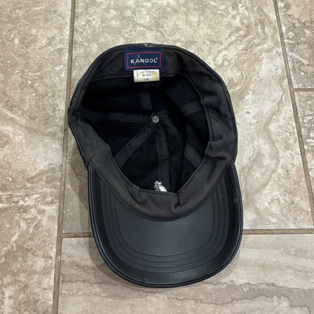 Kangol Black Leather Baseball Cap Hat Mens L/XL 8042BC02 Vintage Logo Streetwear